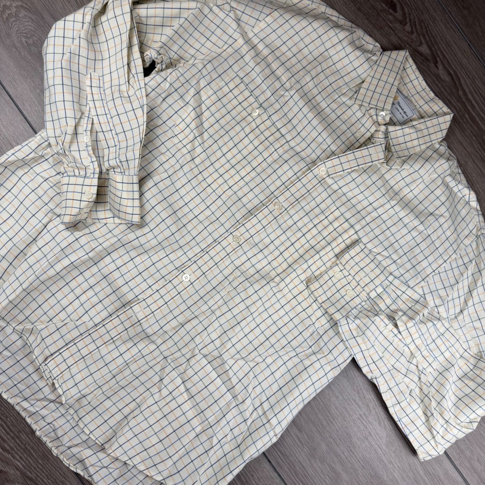 Turnbull & Asser Mens Button Down Shirt Tattersall Check Cream Large